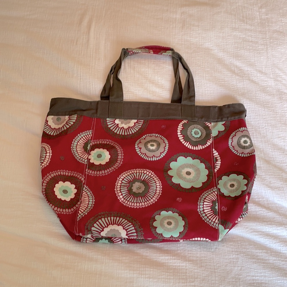 Thirty-one beach bag - red/brown/light teal hues